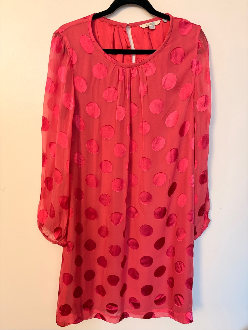 Boden Pink Polkadot Silk Babydoll Dress - 14R